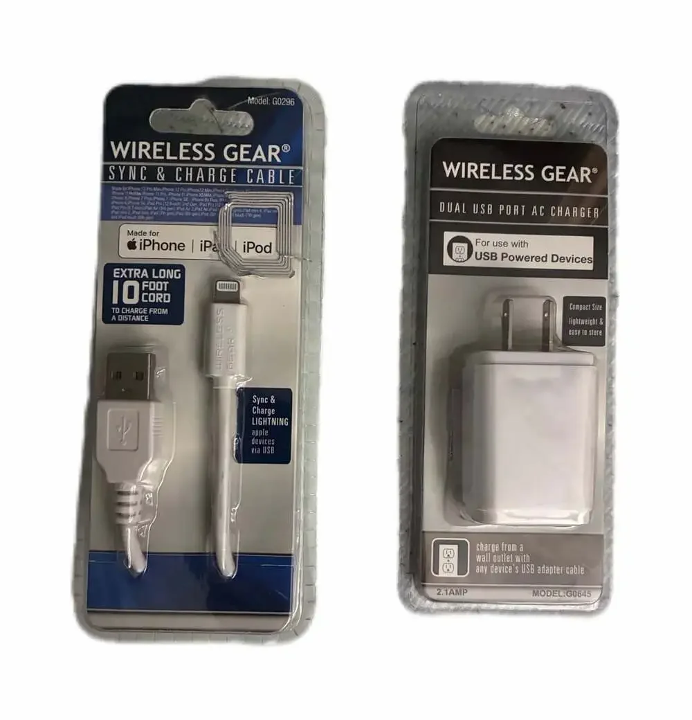 10ft charger for iPhone/iPad/iPod and Dual USB Port AC Charger Bundle